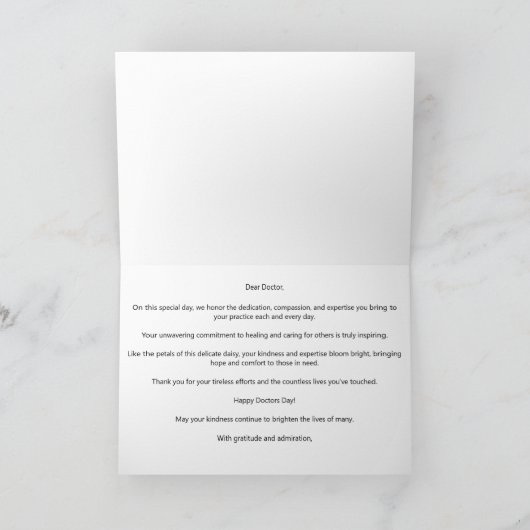 Happy Doctors' Day White Daisy Card Dankeskarte (Innenseite)