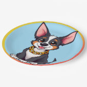 Happy Dog Cartoon Illustration Pappteller (Schrägansicht)