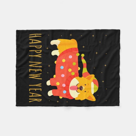 Happy Dog Corgi Celebrating New Year Cozy Christma Fleecedecke (Vorderseite (Horizontal))