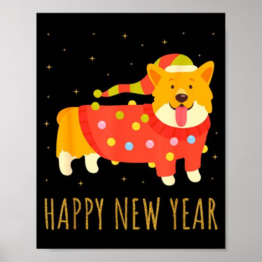 Happy Dog Corgi Celebrating New Year Cozy Christma Poster (Vorne)