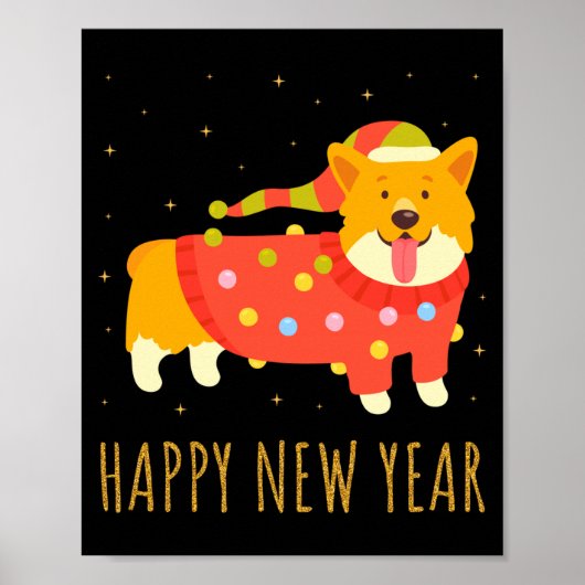Happy Dog Corgi Celebrating New Year Cozy Christma Poster (Vorne)