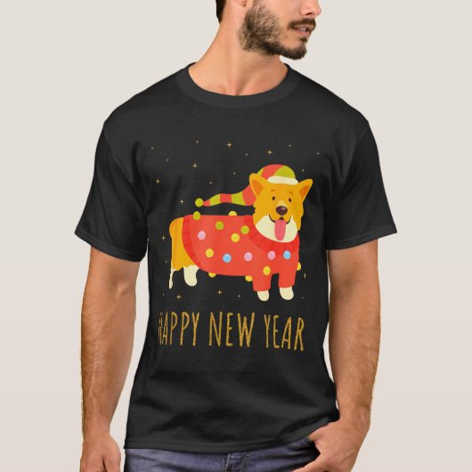 Happy Dog Corgi Celebrating New Year Cozy Christma T-Shirt (Vorderseite)