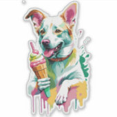 Happy Dog eating an ice-cream Aufkleber (Vorderseite)