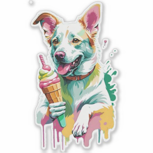 Happy Dog eating an ice-cream Aufkleber (Vorderseite)