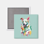 Happy Dog eating an ice-cream Magnet (Vorderseite/Rückseite)