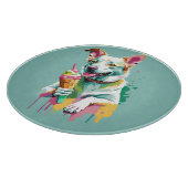 Happy Dog eating an ice-cream Schneidebrett (Ecke)