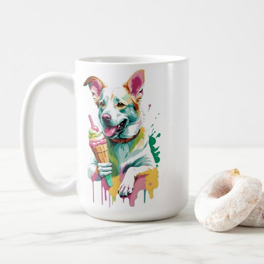 Happy Dog eating an icecream Kaffeetasse (Mit Donut)