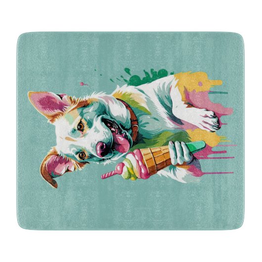 Happy Dog Eating Ice-cream Schneidebrett (Vorderseite)