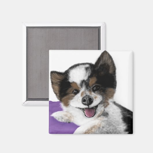 Happy Dog Face Magnet (Vorderseite/Rückseite)