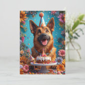 Happy Dog feiert Geburtstag Einladung (Stehend Vorderseite)