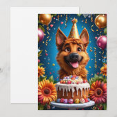 Happy Dog feiert Geburtstag Einladung (Vorne/Hinten)