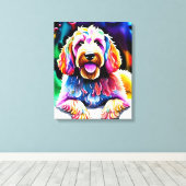 Happy Dog Goldendoodle Wasserfarbskizze Leinwanddruck (Insitu (Holzboden))