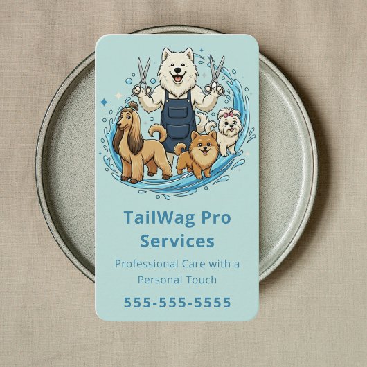 Happy Dog Grooming Cute Pet Sitter Modern Blue Visitenkarte