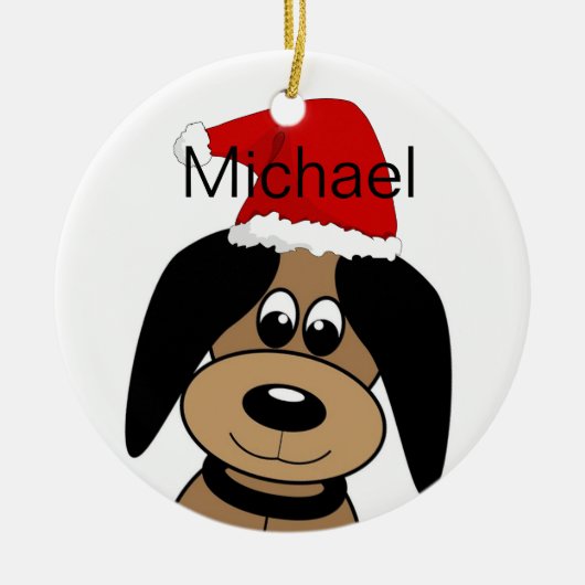 Happy Dog in Santa Hat Personalised Keramik Ornament (Vorne)