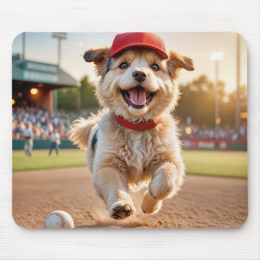 Happy Dog mit Baseballkappe Mousepad (Vorne)