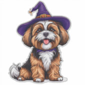 Happy Dog mit einem Hexenhut tragen Aufkleber (Vorderseite)