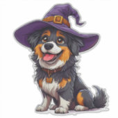 Happy Dog mit einem Hexenhut tragen Aufkleber (Vorderseite)