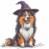 Happy Dog mit einem Hexenhut tragen Aufkleber (Vorderseite)
