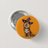 Happy Dog mit einem Hexenhut tragen Button (Vorne & Hinten)