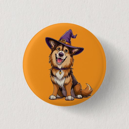 Happy Dog mit einem Hexenhut tragen Button (Vorderseite)