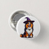Happy Dog mit einem Hexenhut tragen Button (Vorne & Hinten)
