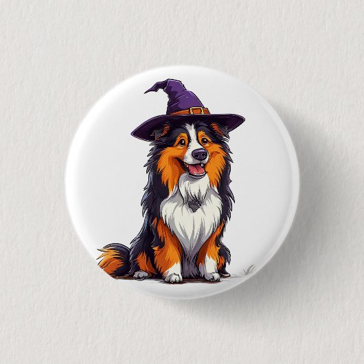 Happy Dog mit einem Hexenhut tragen Button (Vorderseite)