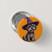 Happy Dog mit einem Hexenhut tragen Button (Vorne & Hinten)