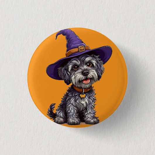 Happy Dog mit einem Hexenhut tragen Button (Vorderseite)