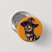 Happy Dog mit einem Hexenhut tragen Button (Vorne & Hinten)