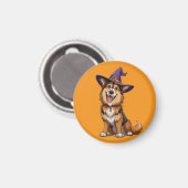 Happy Dog mit einem Hexenhut tragen Magnet (Vorderseite/Rückseite)
