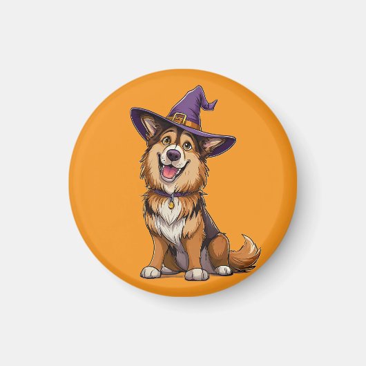 Happy Dog mit einem Hexenhut tragen Magnet (Vorne)