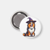 Happy Dog mit einem Hexenhut tragen Magnet (Vorderseite/Rückseite)
