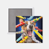 Happy Dog Party Blowers Magnet (Vorderseite/Rückseite)