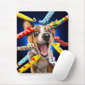 Happy Dog Party Blowers Mousepad (Mit Mouse)