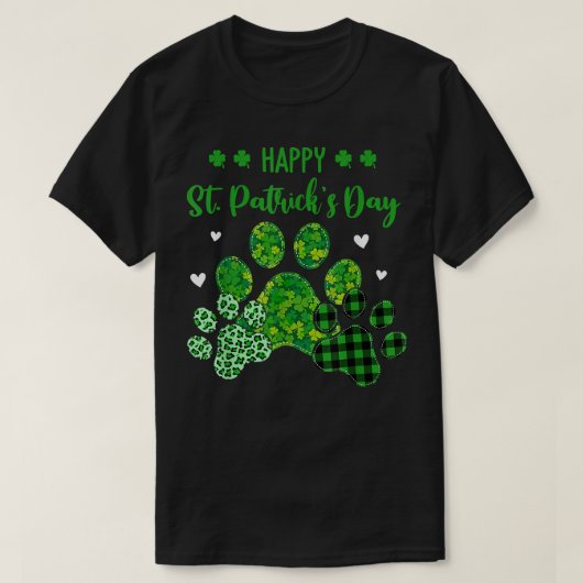 Happy Dog Paws Leopard Print Dog Eigentümer St Pat T-Shirt (Design vorne)
