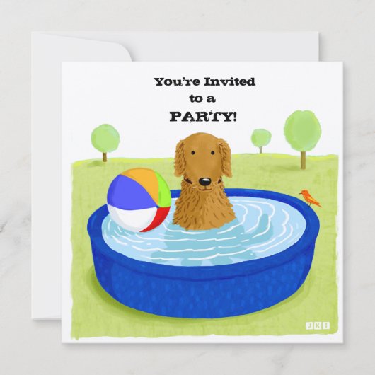 Happy Dog Pool Party | Niedlich Golden Retriever Einladung (Vorderseite)