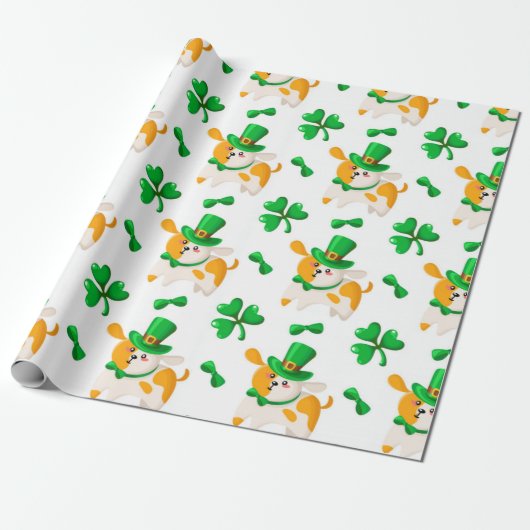 Happy Dog St. Patrick's Pattern Geschenkpapier (Ungerollt)