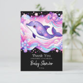 Happy Dolphin Baby Shower Dankeskarte (Stehend Vorderseite)