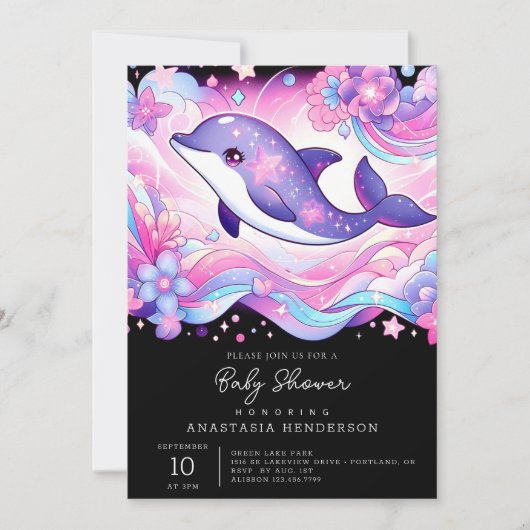 Happy Dolphin Baby Shower Einladung (Vorderseite)