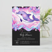 Happy Dolphin Baby Shower Einladung (Stehend Vorderseite)