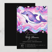 Happy Dolphin Baby Shower Einladung (Vorne/Hinten)