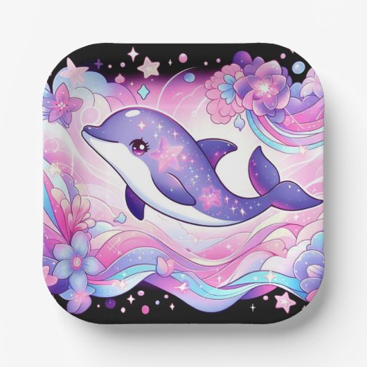 Happy Dolphin Baby Shower Pappteller (Vorderseite)