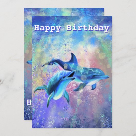 Happy Dolphin Birthday Card - individuell anpassba Karte (Vorne/Hinten)
