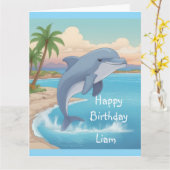 Happy Dolphin Birthday Karte (Gelbe Blume)