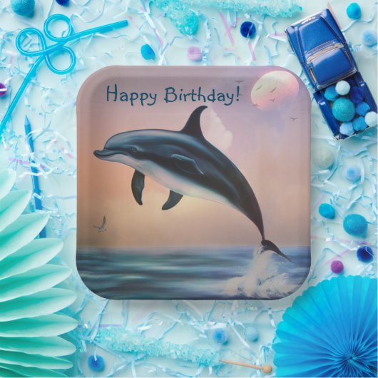 Happy Dolphin Birthday Pappteller (Party)