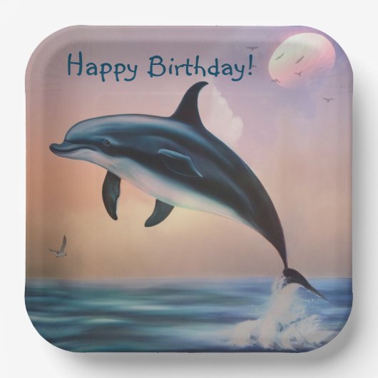 Happy Dolphin Birthday Pappteller (Vorderseite)
