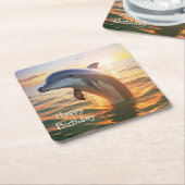 Happy Dolphin Birthday Rechteckiger Pappuntersetzer (angewinkelt)