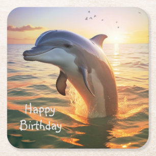 Happy Dolphin Birthday Rechteckiger Pappuntersetzer