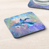 Happy Dolphin Couple Beverage Coaster Getränkeuntersetzer (Linke Seite)