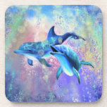 Happy Dolphin Couple Beverage Coaster Getränkeuntersetzer<br><div class="desc">Dolphin Couple</div>